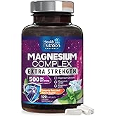 Magnesium Complex Capsules 500mg - High Absorption Chelated Magnesium Mineral Supplements - with Oxide, Glycinate, Malate, Citrate for Muscle Bone and Heart Health Support - 120 Capsules