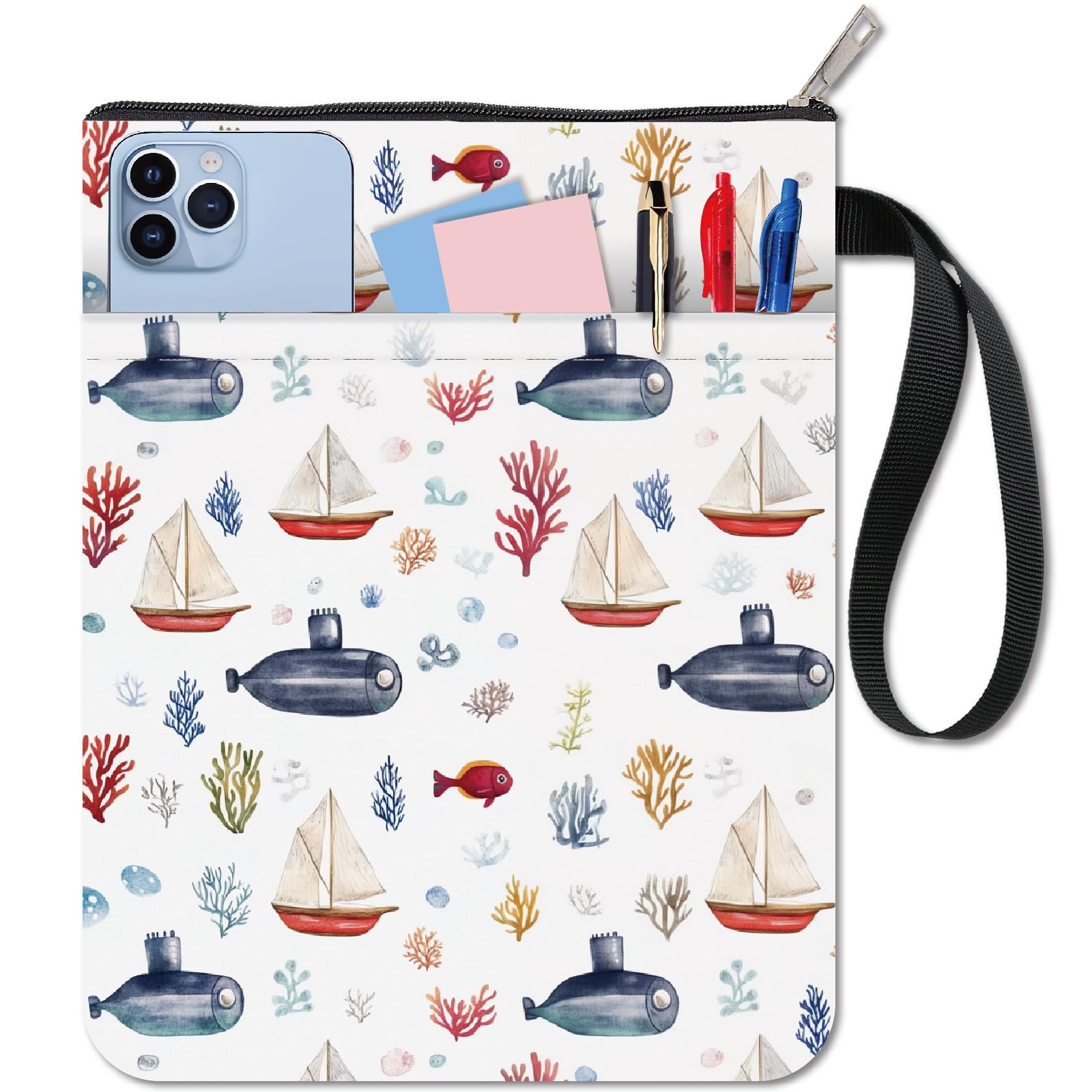 CRASPIRE Sailboat Book Covers Oceanic Elements Book Protector Book Sleeve for Paperbacks Washable Fabric Cloth Book Cover with Zipper and Extra Sleeve Pocket for Book Lovers Classmate Gifts