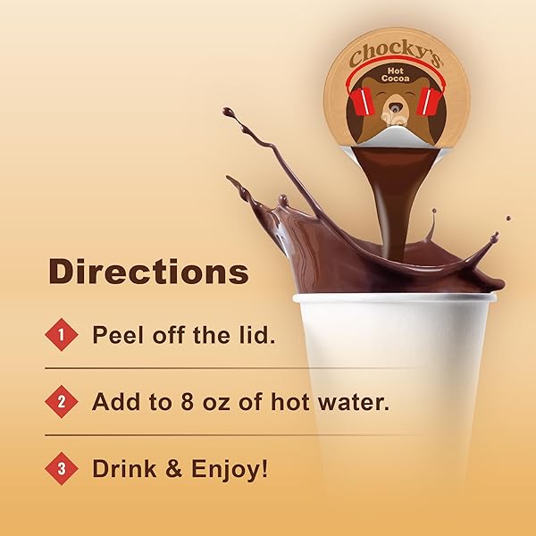 CHOCKY’S BY JAVA HOUSE SINGLE-SERVE HOT CHOCOLATE PODS – PEEL AND POUR LIQUID CONCENTRATE – HOT CHOCOLATE – 12 COUNT