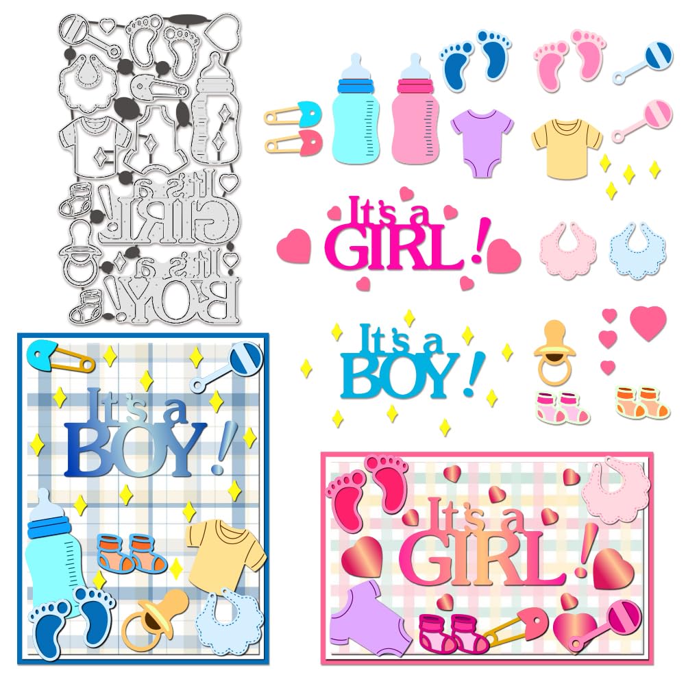 BENECREAT Newborn Party Die Cuts for Card Making, Bottles Bibs Carbon Steel Template Metal Embossing Cutting Dies for Paper Card Making DIY Scrapbooking Album Craft Home Decor