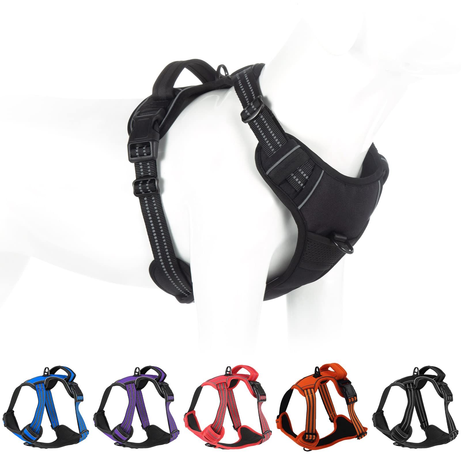 No Pull Dog Harness for Small Medium Large Dogs Adjustable Reflective Pet Vest with Front clip Padded harness for dogs Easy Control Handle best for outdoor Training and walking Black M