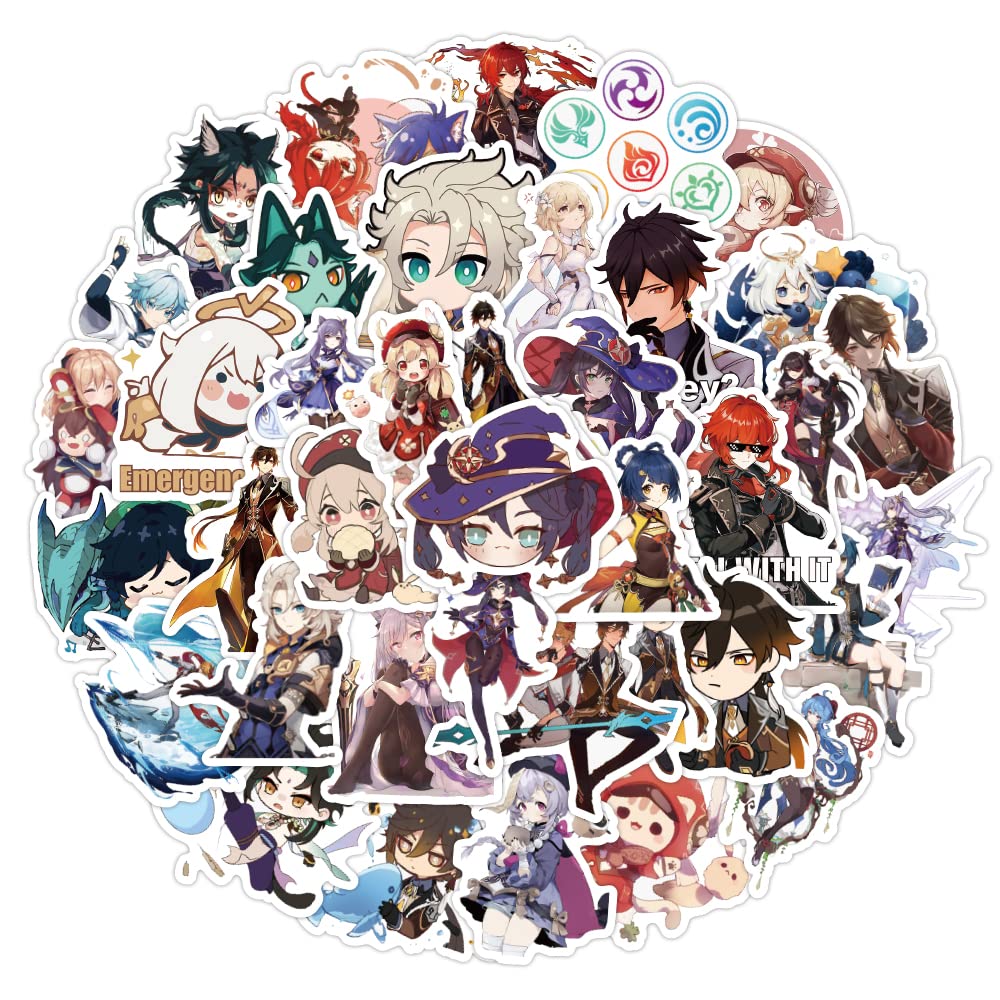 50pcs Genshin Impact Game Sticker Waterproof Stickers for Laptop Skateboard Water Bottle Computer Skate Phone Bike Guitar