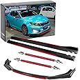 Xotic Tech Front Bumper Lip Chin Spoiler+ 2M Side Skirt Winglets Diffusers+ Adjustable 10"-13" Support Rod Universal Fit Most Vehicles, Carbon Fiber w/Red