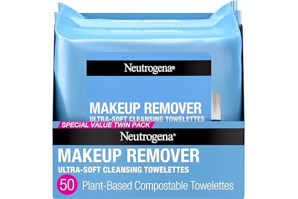 Neutrogena Makeup Remover Wipes, Ultra-Soft Cleansing Facial Towelettes for Waterproof Makeup, Alcohol-Free, Plant-Based, Twin Pack, 25 Count (Pack of 2)