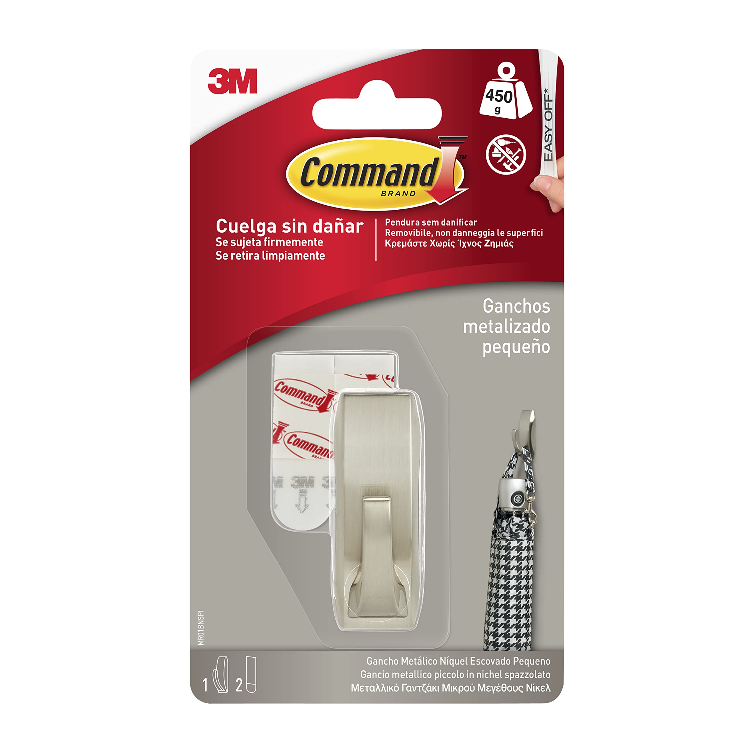 Command 3M MR01-BN Small Modern Reflections Polished Nickel Metal Hook