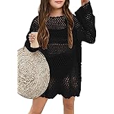 CharmWM Girls Long Sleeve Swim Coverups Kids Fashion Crochet Beach Dress 5-14 Years