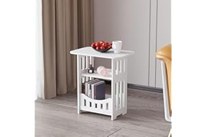 LOVSKOO Night Stand Bedside Table Mini White Nightstand with Two Layers of Storage Side Tables Bedroom Furniture Small End Tables for Small Spaces Living Room Table 15.7x12.6x8.6in