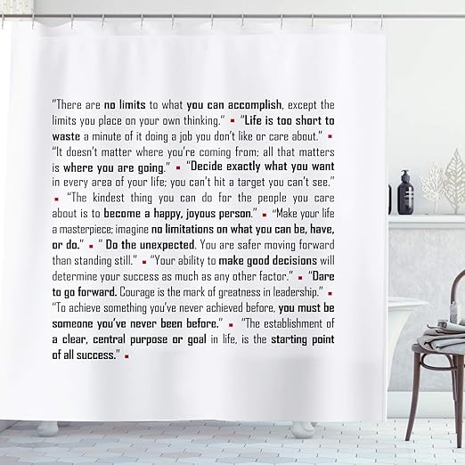 Amazon Com Ambzek Motivational Quotes Shower Curtain Inspirational Rule Saying Abstract Funny Positive Vibes Artwork Cloth Fabric Bathroom Decor Set With 12 Pack Hooks 60x71 Inch Black White Kitchen Dining