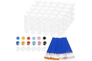 20 Strips 120 Pots Empty Paint Pots Strips with Lid Mini Clear Storage Containers and 40 Pieces Paint Brushes Painting Arts C