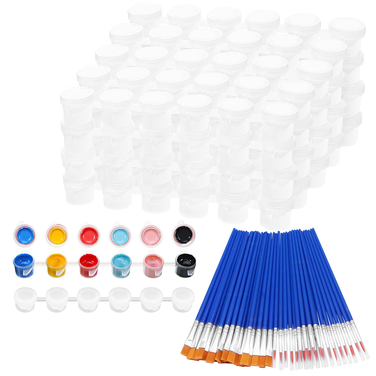 Photo 1 of 20 Strips 120 Pots Empty Paint Pots Strips with Lid Mini Clear Storage Containers and 40 Pieces Paint Brushes Painting Arts Crafts Supplies for Classrooms Schools Paintings Art Festivals