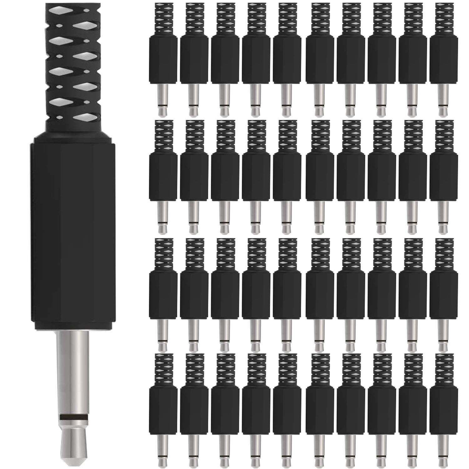 RUNCCI-YUN 40-Pack TS Mono Male Plug 1/8" 3.5mm Solder Type DIY Audio Cable Connector