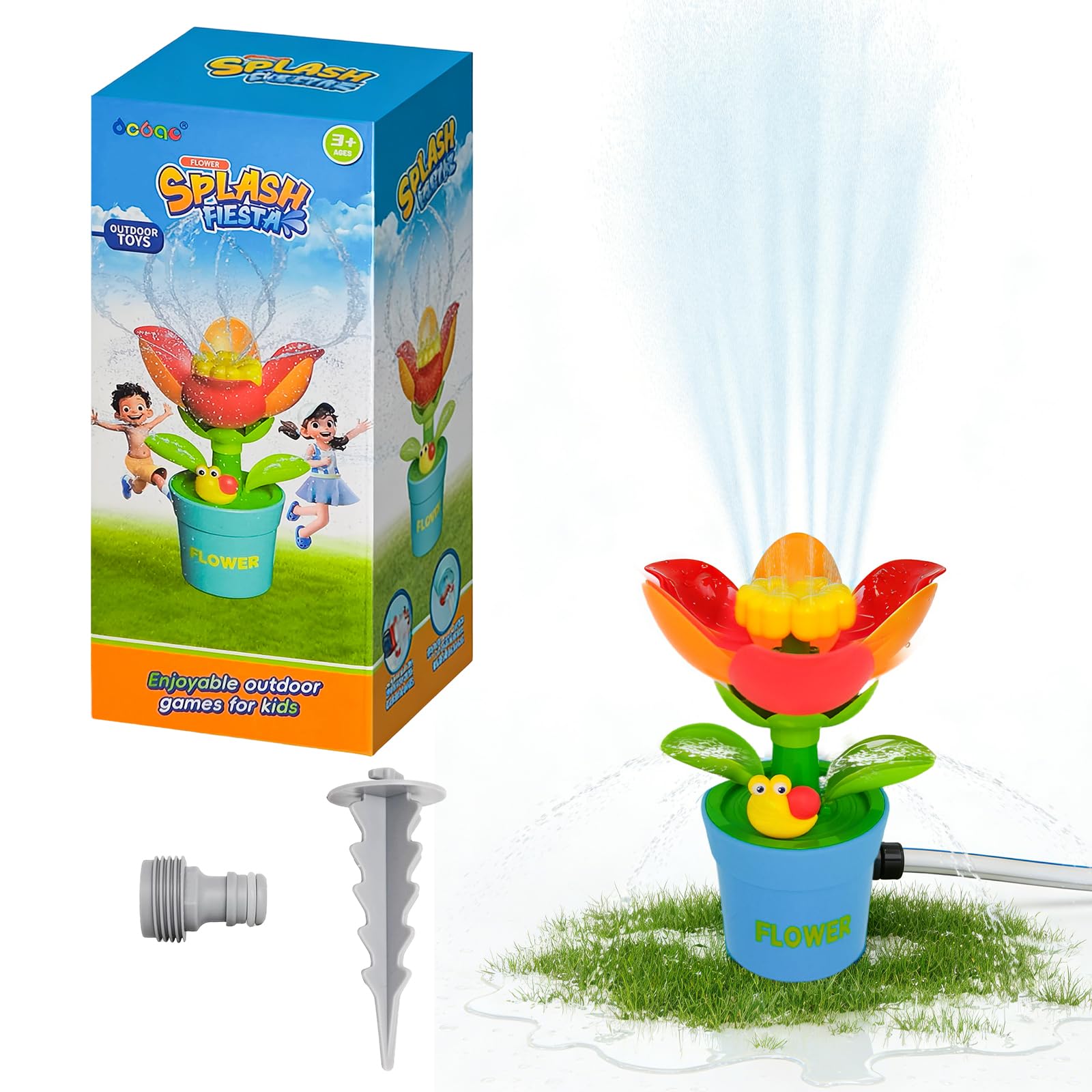 Water Sprinkler for Kids, Fire Hydrant Water Toy Hose Sprinkler Garden Spinning Sprinkler for Kids, Summer Outdoor Sprinkler Toys for Boy/Girls Gift 3-10 Years Old, with Storage Bag (Red Flowerpot)