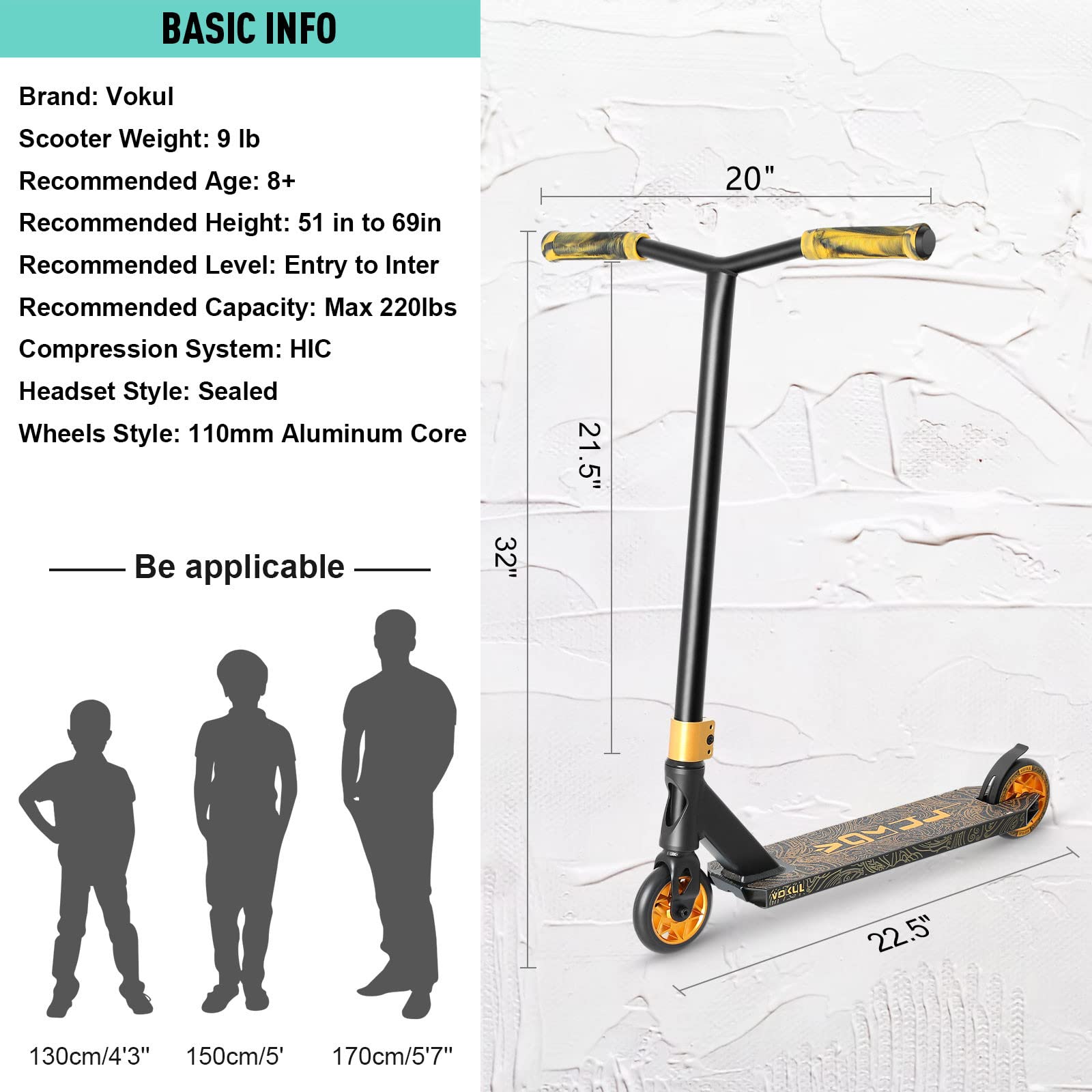 VOKUL K1 Pro Trick Scooter | Stunt Scooter, for Kids 8 Years and Up,Teens,Adults - Best Entry Level Freestyle Stunt Scooter for,Boys,Girls - Freestyle Skate Park Street Scooter
