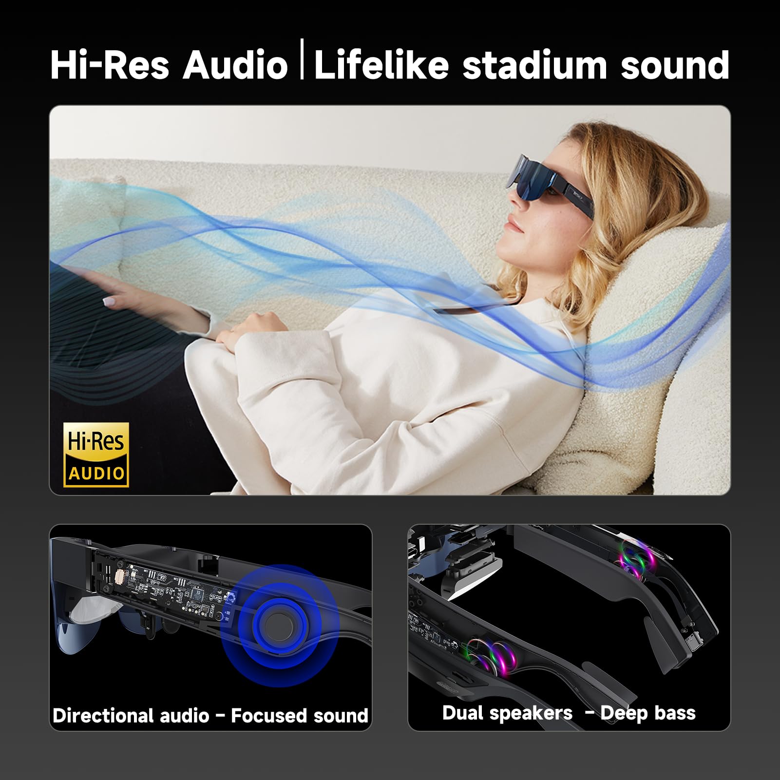 TQSKY T1 AR Glasses with TBOX, Smart Glasses Trendy Tech Gadgets, Video Glasses with 150'' 1800-Nit Ultra-Sharp Screen& -6.00D Adjustment, for Watching Live Sports, Movies, Reading and Entertainment