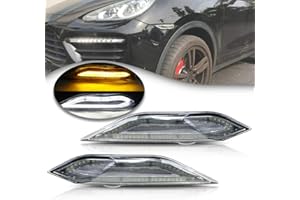NSLUMO Amber White LED Side Marker Lights for Porsche Cayenne 958 2011-2014 Clear Lens Front Bumper Side Marker Switchback Amber Turn Signal & White Running Lights