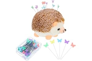 DINGION 101 Pcs Hedgehog Sewing Pincushion Kit Pin Cushions for Sewing Cute Hedgehog Pincushion Butterfly Flat Head Straight Pins DIY Crafts Set Needle Cushions Holder for DIY Jewelry Decor