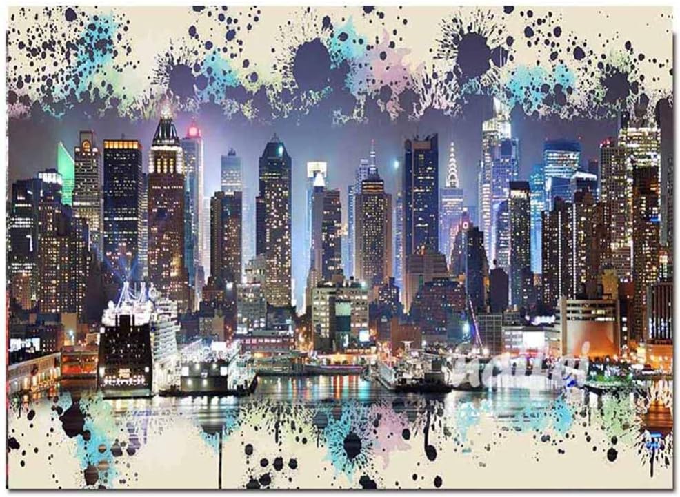 ZXX5D Paint by Numbers New York Skyline Manhattan City Night Paint by Numbers for Adults
