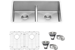 Ruvati 32-inch Low-Divide Undermount Tight Radius 50/50 Double Bowl 16 Gauge Stainless Steel Kitchen Sink - RVH7411