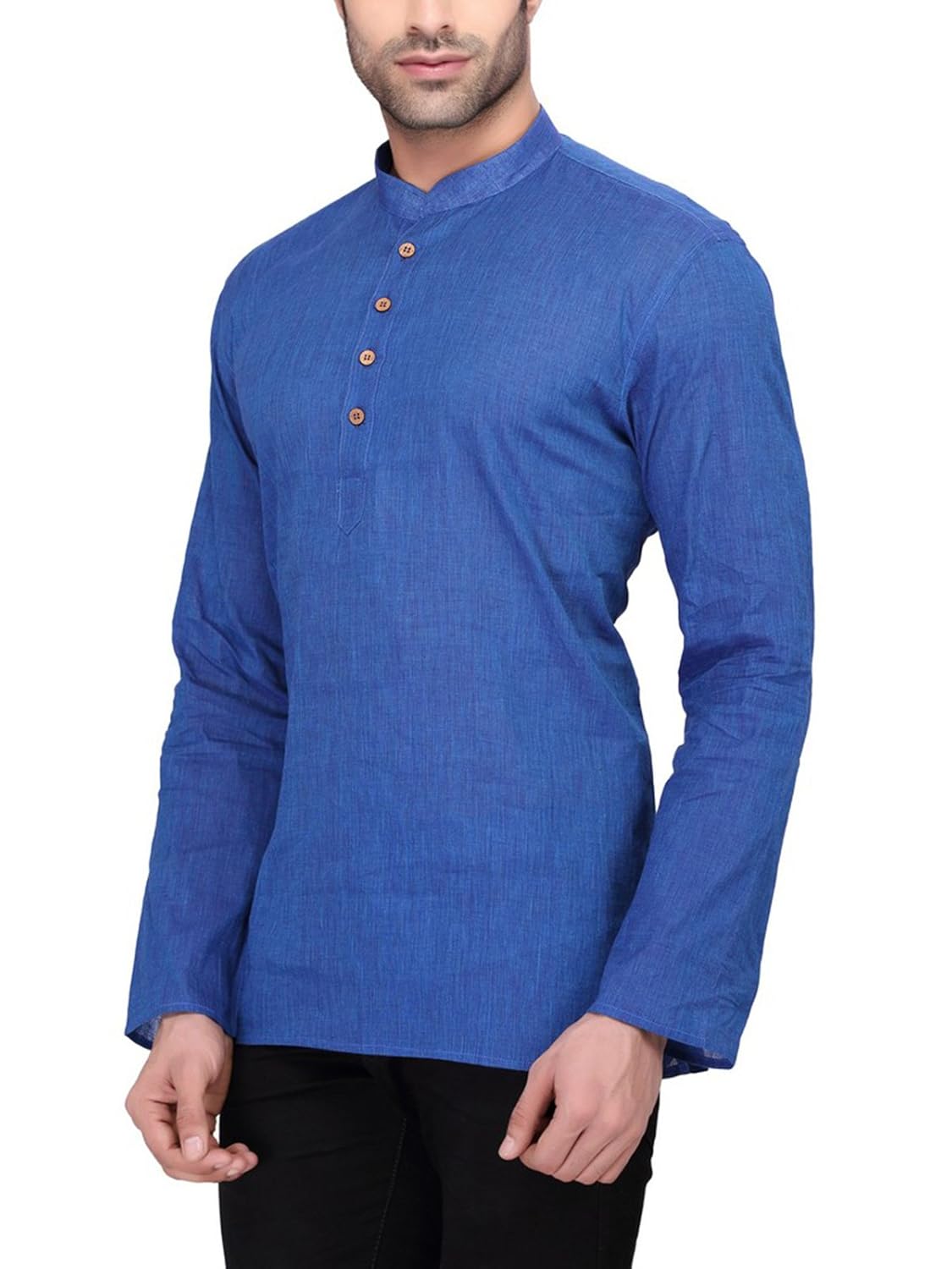 rg designers men's full sleeve short kurta avhandloomshort-blue