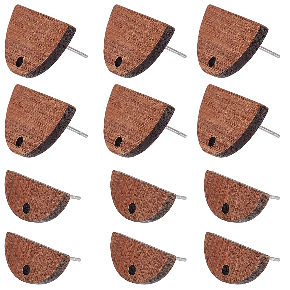SUNNYCLUE 1 Box 20Pcs Wooden Earrings Post Half Round Wood Earring Stud Posts Brown Walnut Wood Earring Findings with Stainless Steel Pin for DIY Crafts Earrings jewellery Making Accessories Supplies