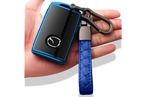 Sindeda for Mazda Key Fob Cover with Keychain Key Case Key Shell 360 Degree Full Protection Compatible with 2019-2024 Mazda 3, Mazda 3 Hatchback, 2020-2024 Mazda CX-5, CX-30, CX-9-Blue