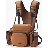 TIDEWE Binocular Harness Chest Pack with MOLLE System, 2 Detachable Pouches, Silent Magnetic Closure, Lightweight & Waterproof Bino Harness for Hunting, Hiking & Birdwatching, Brown