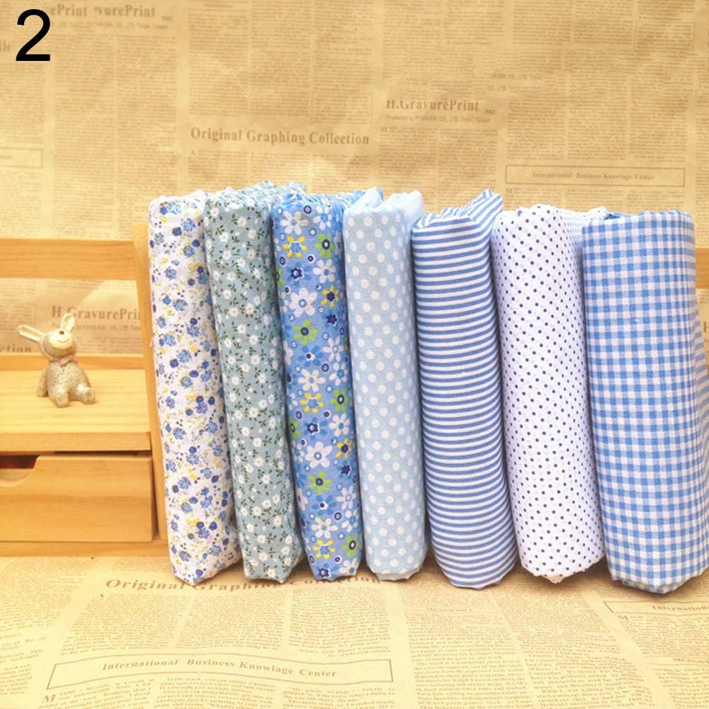 collectvoice 7Pcs Polka Dot Flower Pattern Cotton Fabrics,25x25cm Accessory Blue