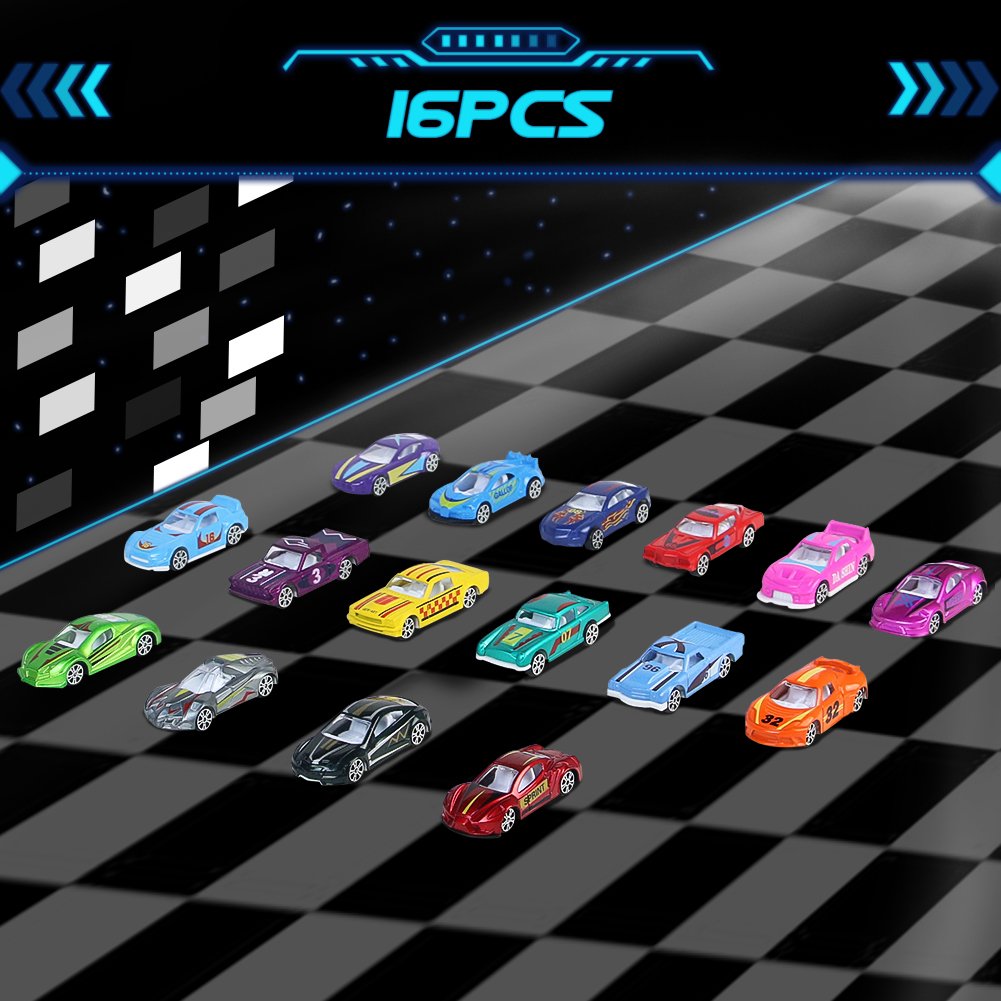 Nuheby Kids Toys 16pcs Toy Cars Car Model Boys Cars Car Girls Colorful and Cool Design Metal Car Plastic Car Miniature Cars for Kids 3 4 5