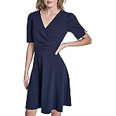 DKNY Womens Short Sleeve Surplice Neck Scuba Crepe Dress