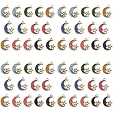 Sailanzi 56pcs Alloy enamel moon and star set Pendant Jewelry Making DIY Keychain Earrings Pendant Various Design Charms for Jewelry Making Bracelets Necklace (SN818)