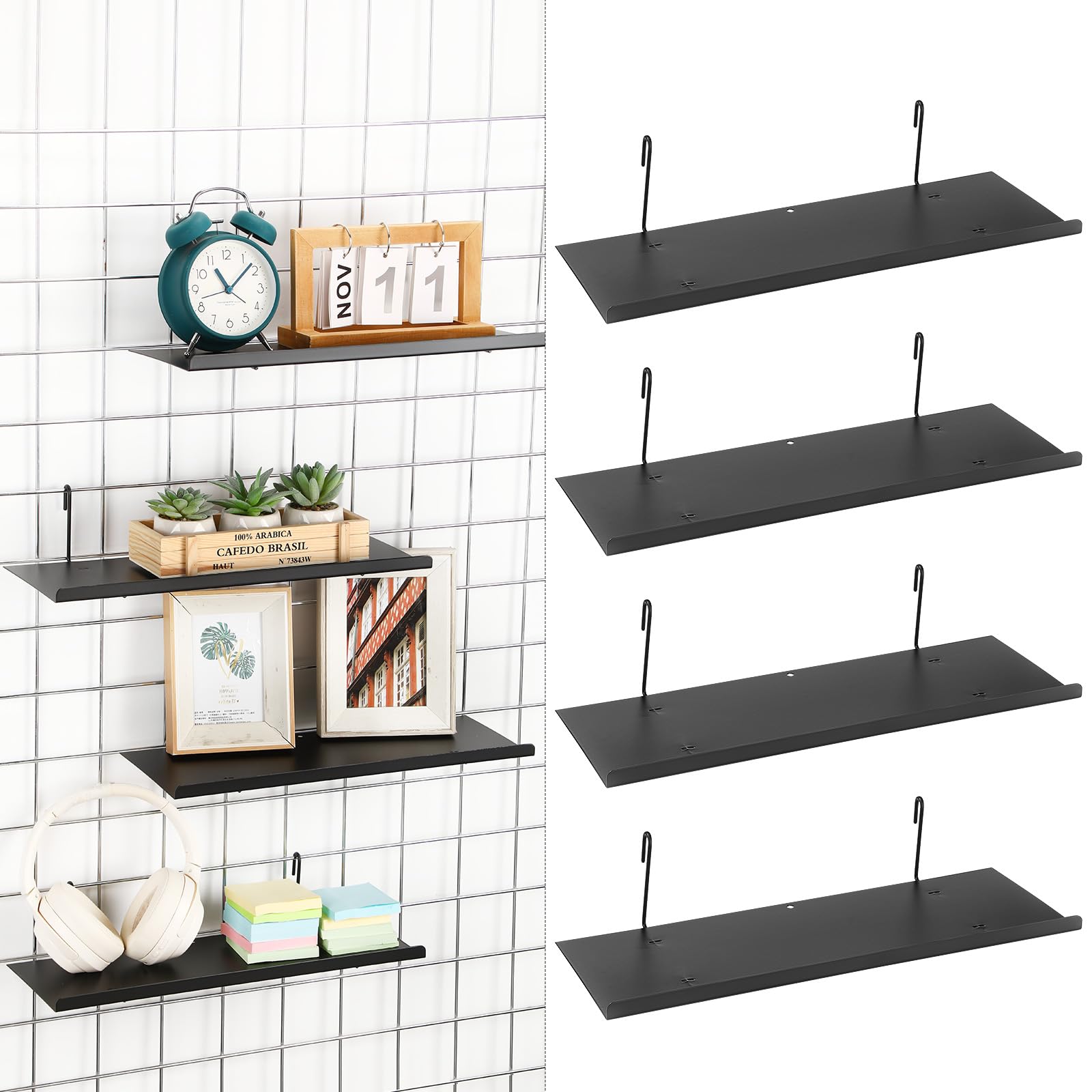 Photo 1 of Pinkunn 4 Pcs Gridwall Shelf Metal Hanging Shelf Wall Grid Accessories for Panel Wall Accessories Metal Display Hanging Hooks for Home Show Retail Store Craft (15.75 x 5.91 Inch)