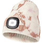 MELASA Unisex Hat with Light, USB Rechargeable Hands Free Headlamp LED Beanie, Winter Gifts for Men Dad Father Husband Him