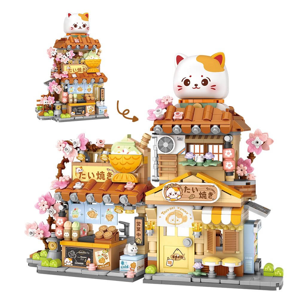 Lucky Cat Building Set,Openable Taiyaki Shop 923PCS Mini Brick Building Toy for Boys Girls Age 8+