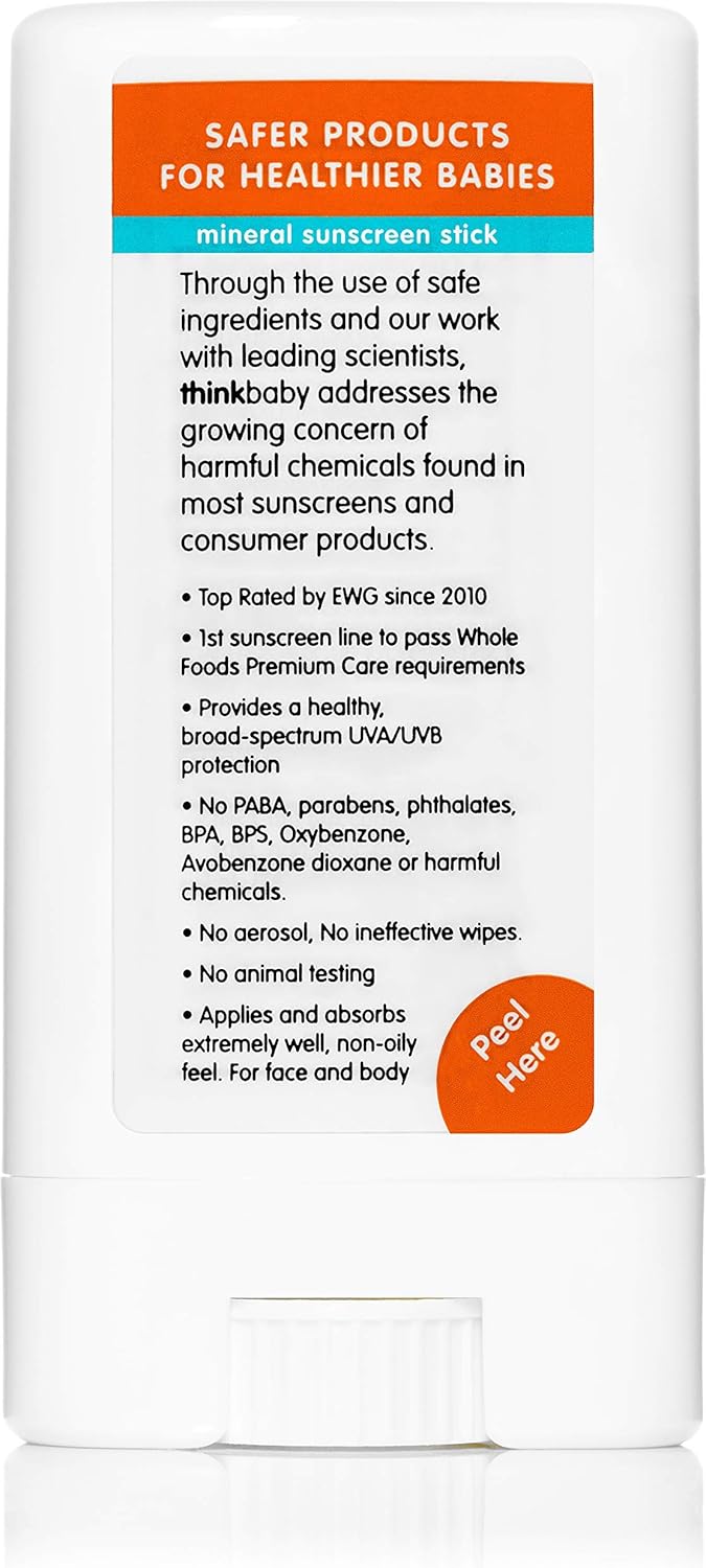 Thinkbaby SPF 30 Sunscreen Stick, Safe, Natural, Water Resistant Sun Cream for Babies Kids & Adults, Vegan - Image 3