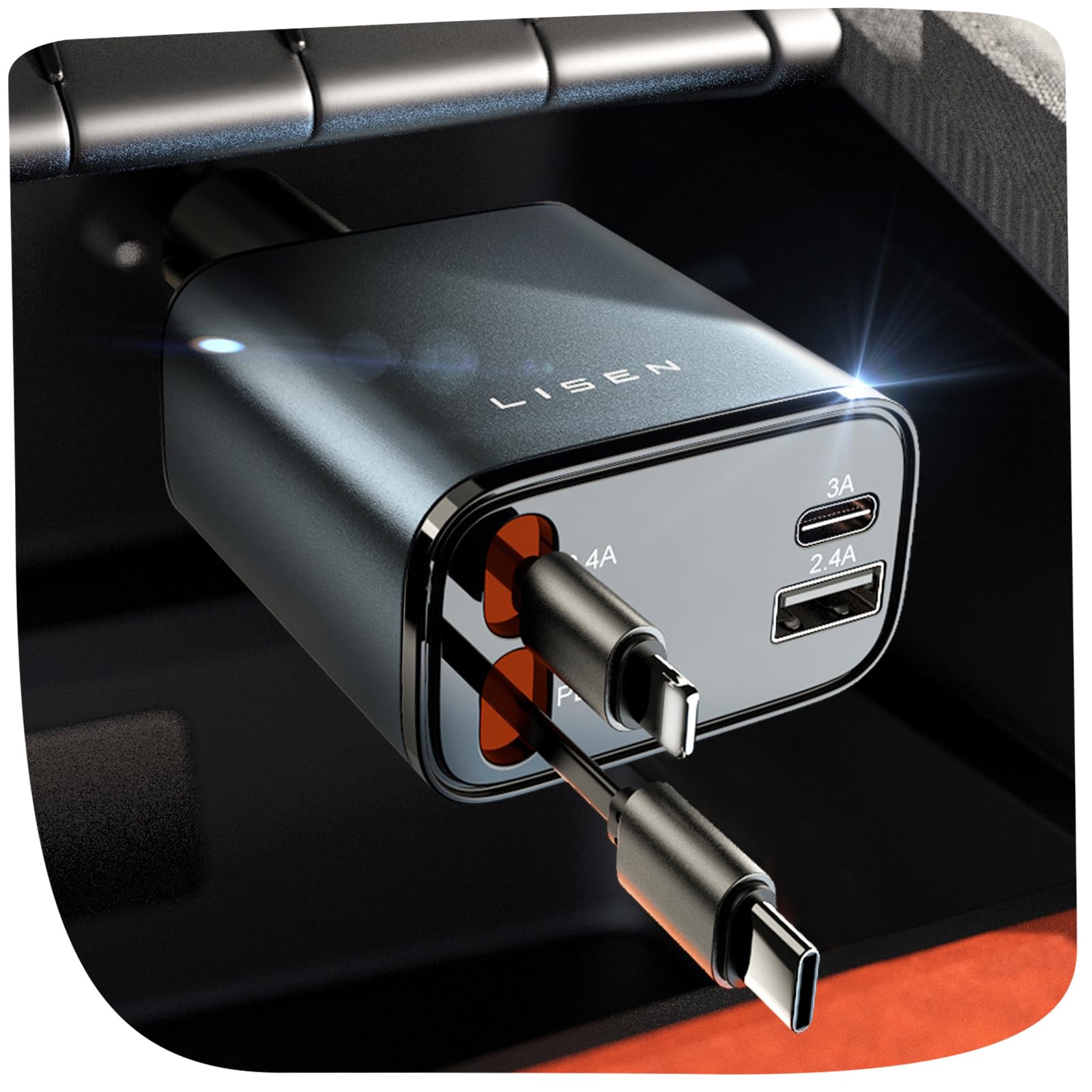 LISEN 84W Zigarettenanzünder USB C Einziehbares Auto SchnellLadegerät Adapter - 2026 Personalisierte Geschenke für Männer Frauen, Auto Zubehör Innenraum Organizer Camping Gadgets für iPhone & Android