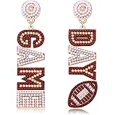 Beaded Game Day Earrings - Rhinestone Football Team Drop Dangle Earrings for Women - Football Mom Accessories & Sports Jewelry Gifts