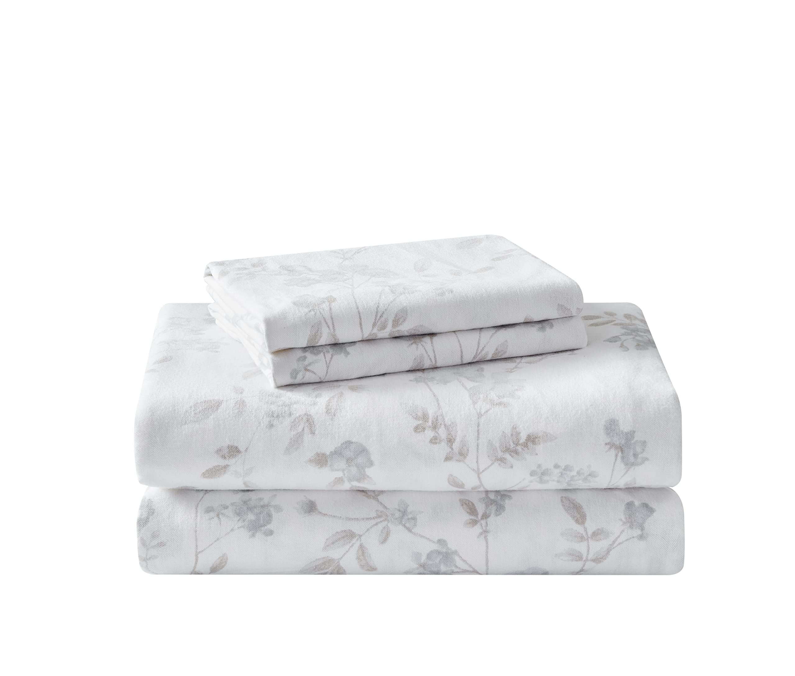Laura Ashley - Full Sheet Set, Cotton Flannel Bedding, Brushed for Extra Softness & Comfort (Fawna Grey, Full) — image 1