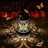 WILLBOND Dia De Los Muertos Lantern Monarch Butterfly Decorations Waterproof Outdoor, Sugar Skull Hanging Solar Lantern Day of The Dead Decorations Outdoor for Altar Grave Cemetery Garden Patio