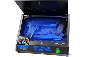 movgul Gun Safes, Biometric Pistol Safe with LCD Display of Temperature Humidity USB Port, Gun Safes 3 Ways Quick Access Fingerprint Handgun Safe for Nightstand Car