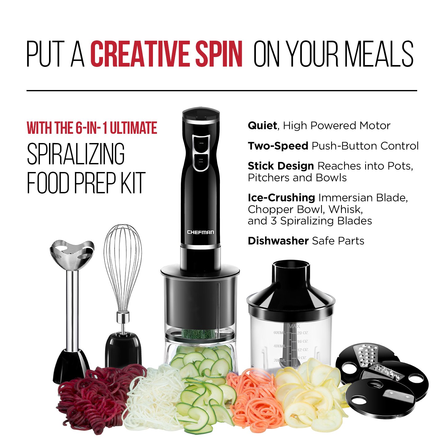 Chefman Electric Spiralizer & Immersion Blender/Vegetable Slicer 6IN1