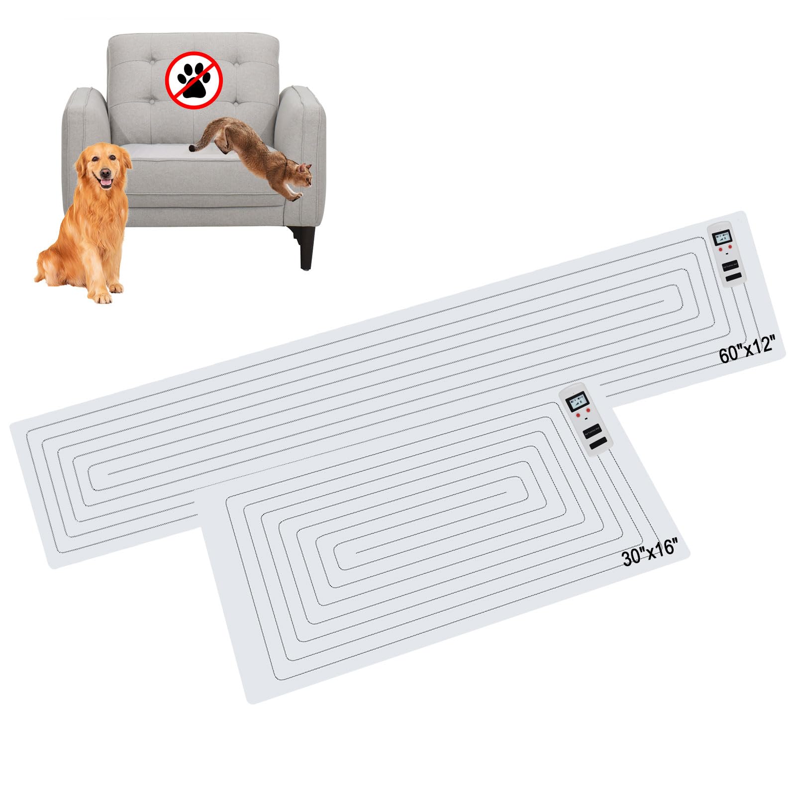 Photo 1 of SEERWAY Scat Pet Shock Mat 2 Pieces in Different Size, Shock Pads for Dogs and Cats Training Indoor, Electric Repellent Mat Keeps Pets Off Couch, Sofa, Countertop, 3 Modes (60"x12" + 30"x16")