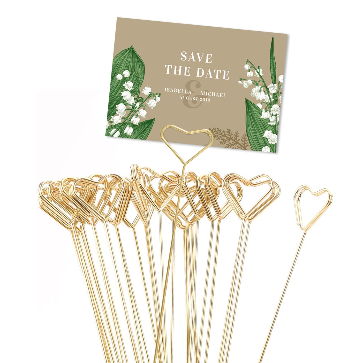 30pcs Metal Wire Floral Place Card Holder, Photo Clip Heart Flower Favor Card Holder Metal Wire Photo Memo Holder Metal for Shower Party Favor (Heart Shape)