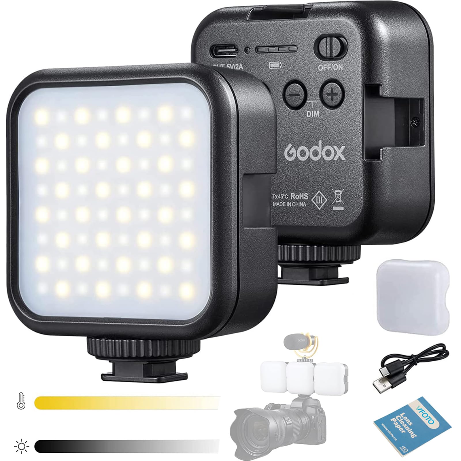 GODOX LITEMONS LED6Bi Mini LED Video Light CRI95 Bicolor 3200K-6500K, 1800mAh Rechargeable Panel Light for Selfie, Video Conferencing, Vlog