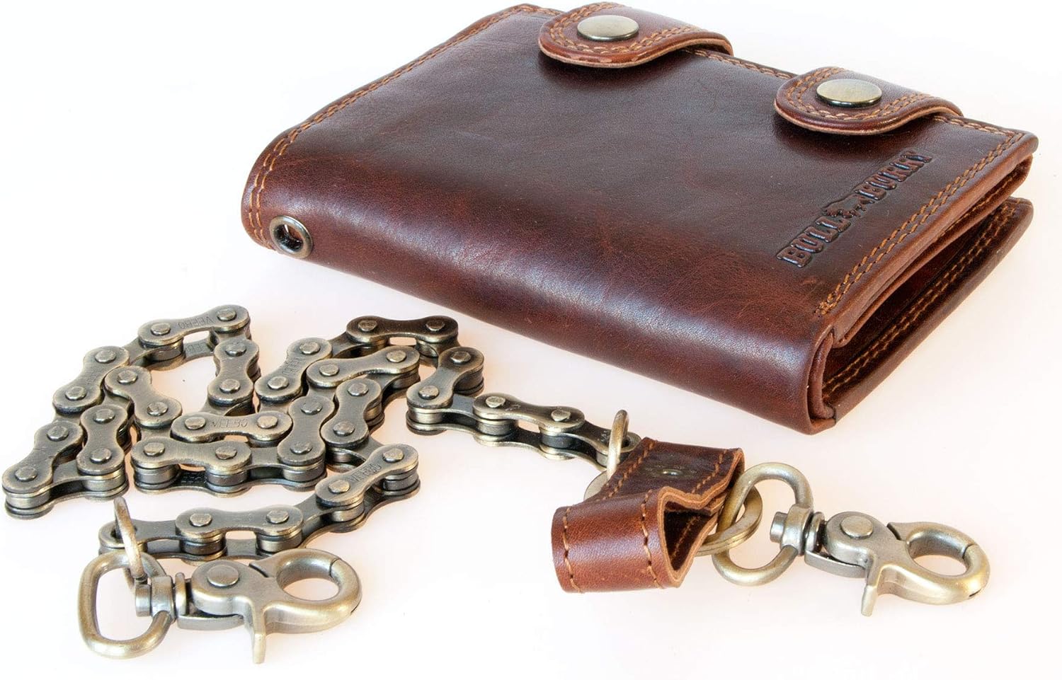 Glazed Genuine Leather Biker's Wallet with RFID (Data Protection), Two Buckles and a Metal Chain - Image 3