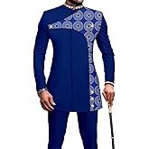 Men's 2 Pieces Suit Elegant Single Breated Slim Fit Embroidery Print Blazer Pants Set African Clothes