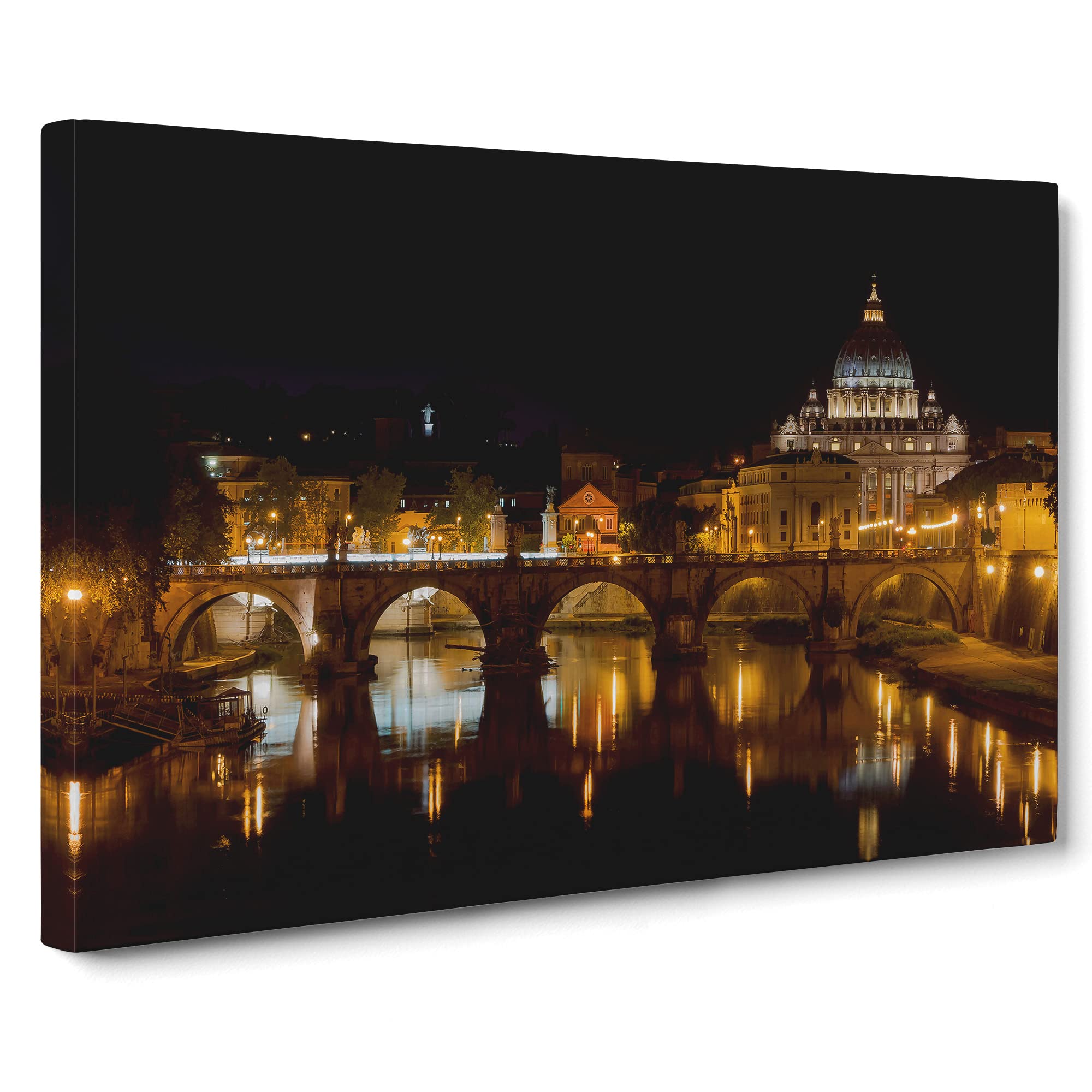 Saint Peter's Basilica Sant Angelo Bridge Italy Rome No.1 Canvas Print | Gallery Wrapped 30mm Frame Wall Art | 20x14 inches | Ready to Hang | Modern Cityscape Picture | Living Room Lounge Office