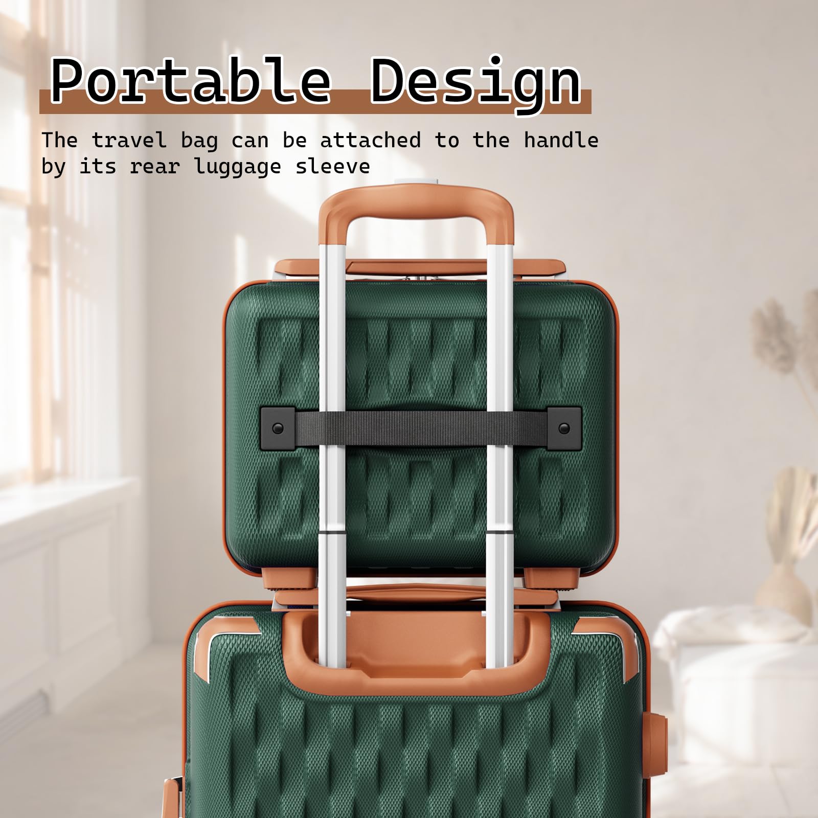 Melalenia Luggage Sets 7 Piece Hard Shell Carry on Suitcase with Spinner Wheels and TSA Lock, Lightweight Travel Duffel Bag for Women, Men, Green Brown