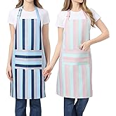 juningxin 2 Pack Floral Waterproof Adjustable Womens Aprons with Pocket, Multi-Use Cooking Aprons for Kitchen Gardening Salon