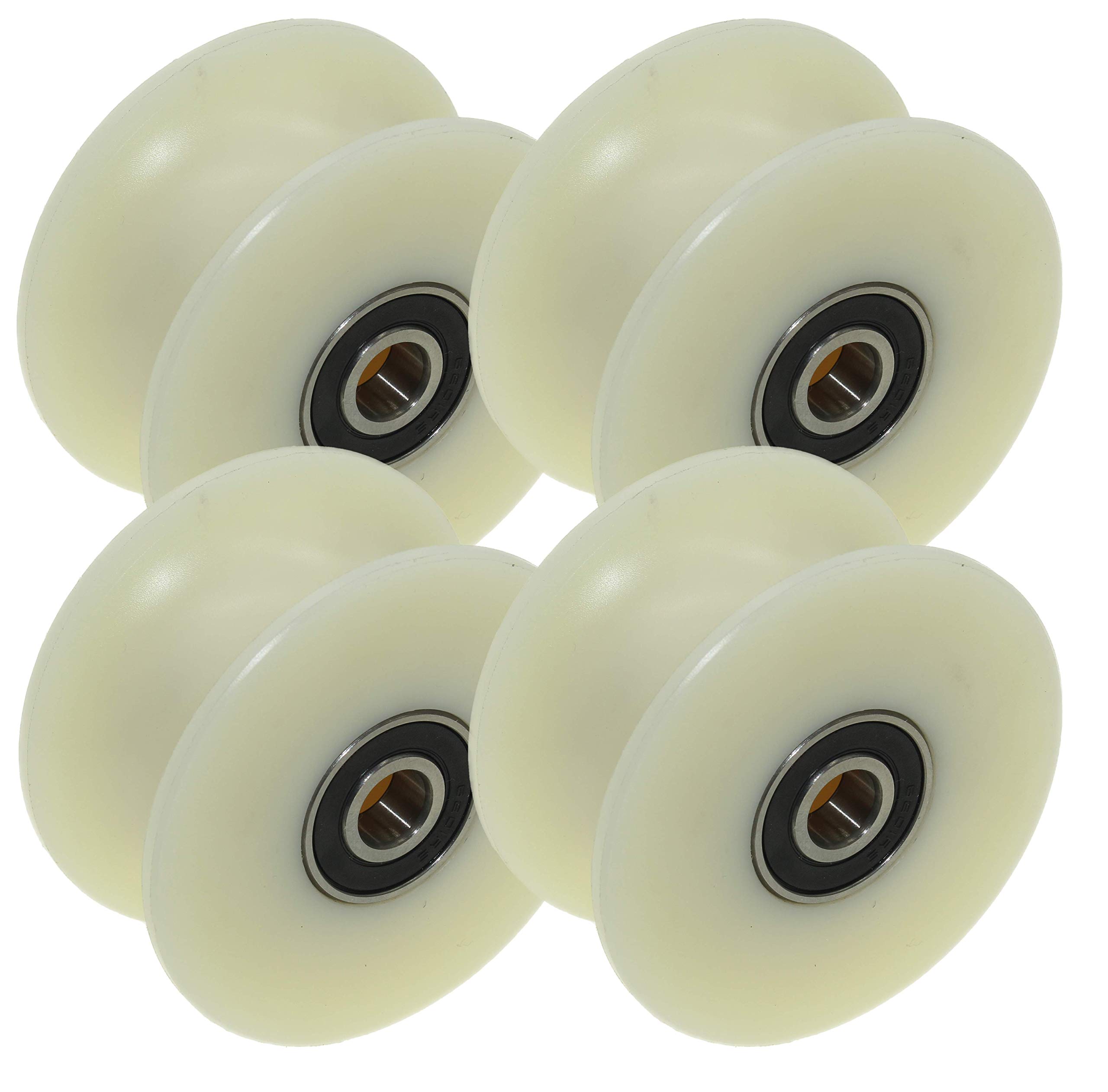 (80-34-12) Pack of 4 x 80 mm Diameter Machined Nylon Pulley Wheels Various Groove Sizes Made in the EU (34 mm Groove-12 mm Bearing)