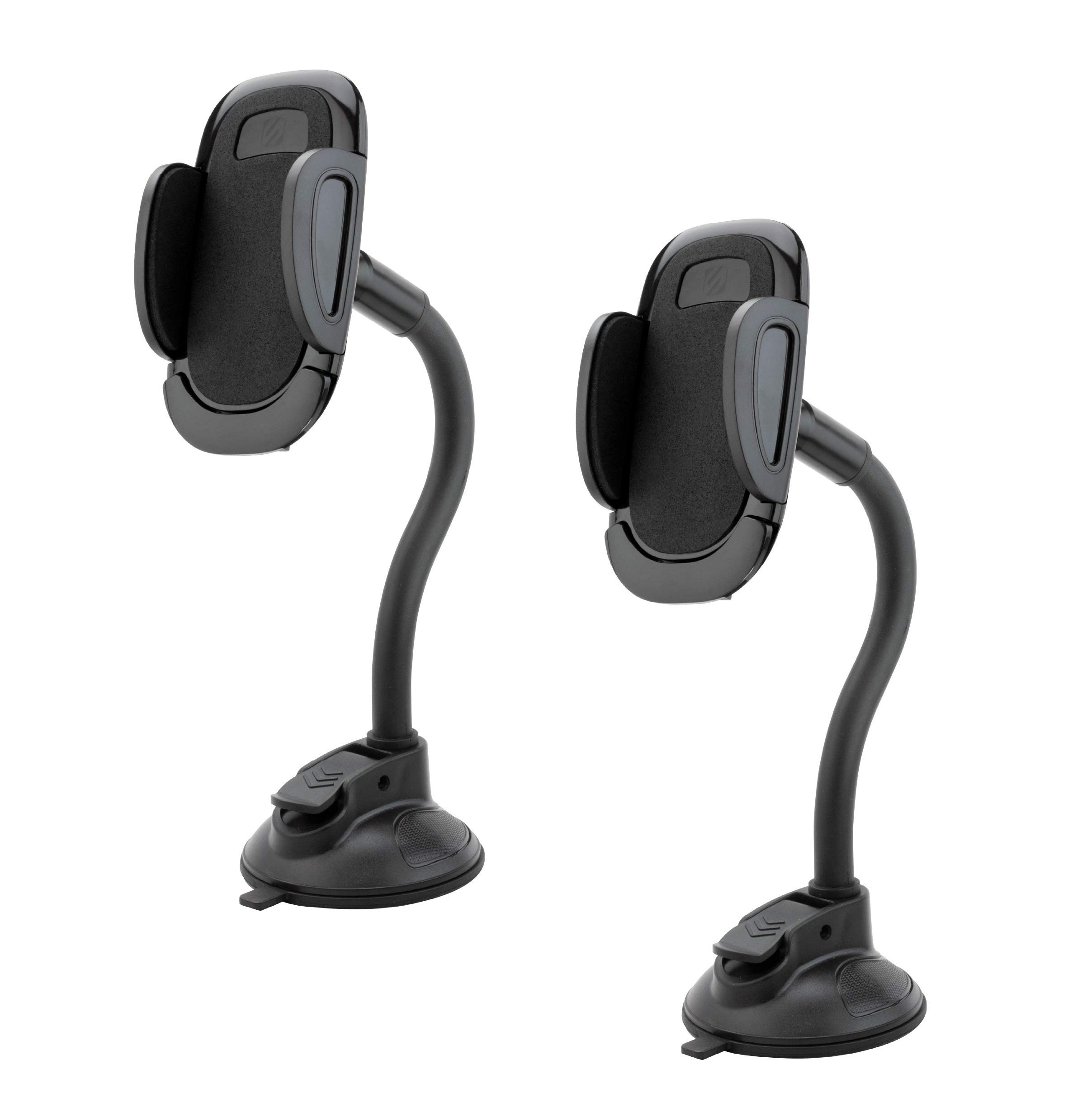 Scosche SUHWDL-2PXCES0 Select Windshield or Dashboard Suction Cup Phone Mount for Car with Adjustable Gooseneck and Phone Holder, Black, 2-pack